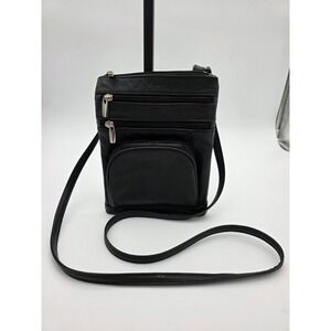 Black‎ Leather Crossbody Purse Pre-loved #0166
